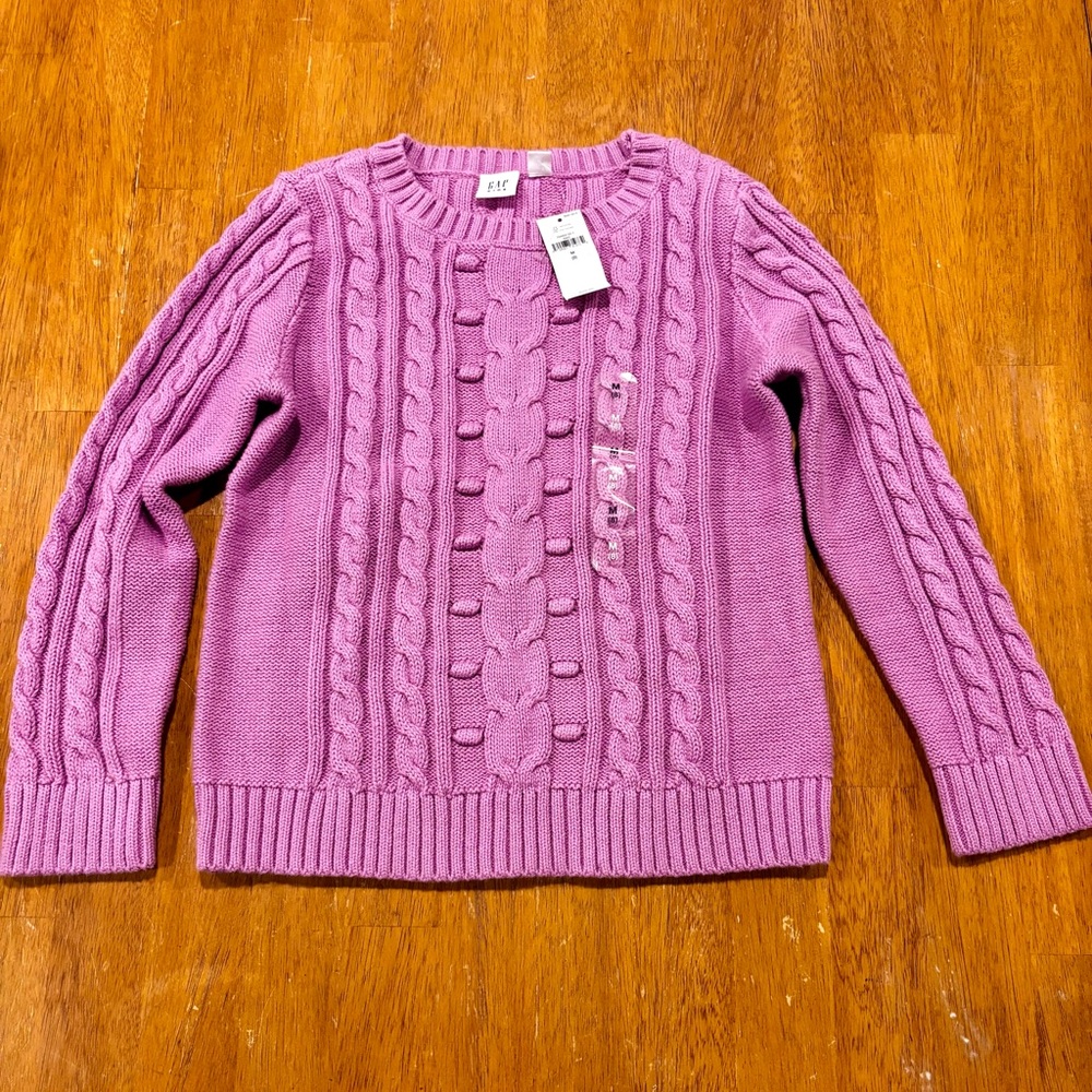 NWT Gap Kids Cable Knit Sweater Pink Size M (8) 100% Cotton